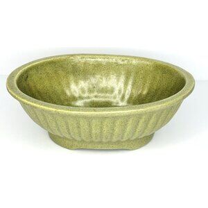 VTG Haeger Pottery Olive Green Speckled Dish Bowl Planter MCM Ribbed 3938 USA